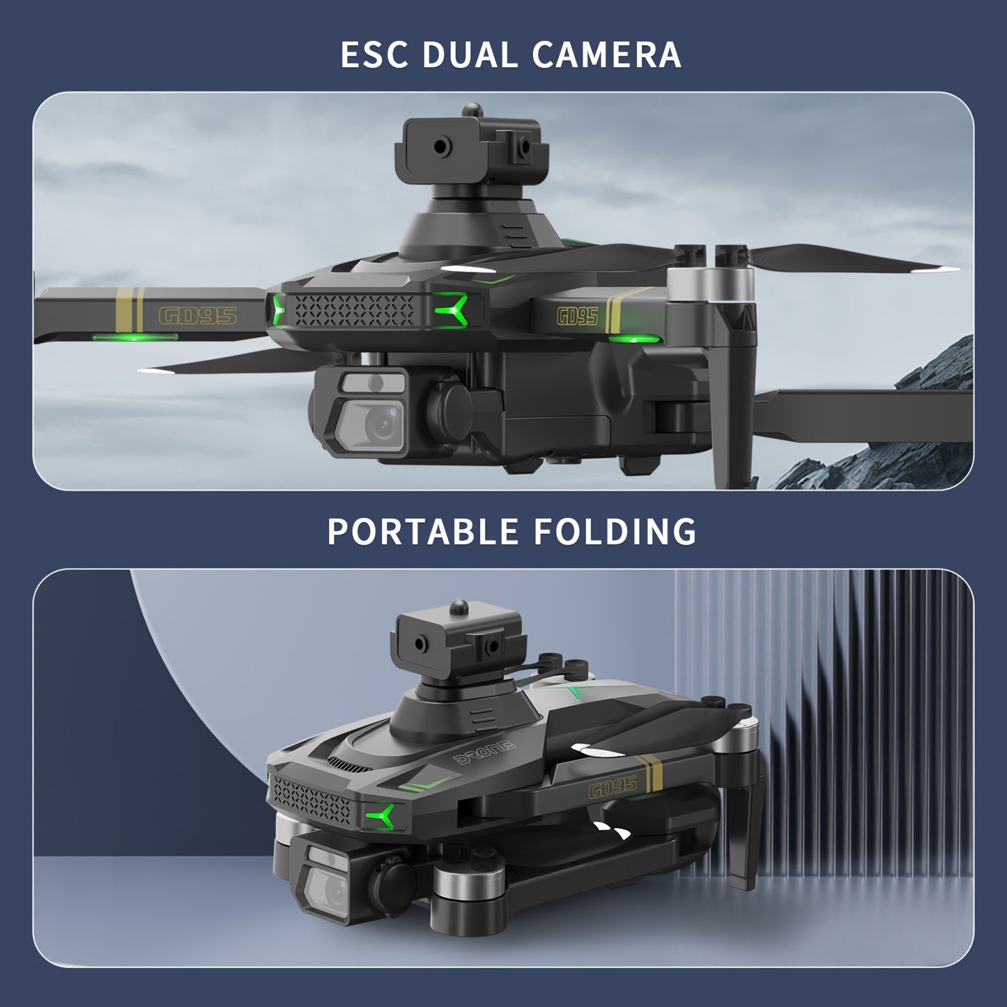 1pc Quadcopter Drone, GD95 Foldable Drone, Equipped with SD Dual Camera And Infrared Obstacle Avoidance Head, 2000mAh Capacity Battery, with Optical Flow Hovering Function, One-key Start, Suitable for Beginners
