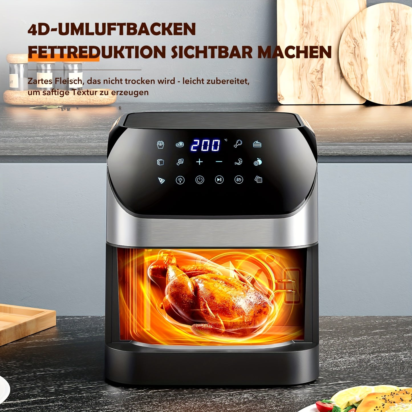 XXL 8L Air Fryer With Viewing Window, Oil-Free Fryer, Adjustable Temperature 80°C-200°C, 10 Presets In One Touch, Digital Control, Non-Stick Basket, Air Fryer Ninja Style