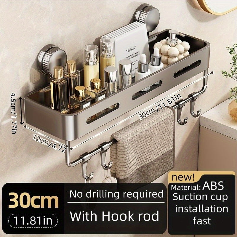 Simple to Install Suction Cup Shower Organizer - Heavy-Duty Rust-Resistant Plastic Wall-Mounted Floating Shelf with Sturdy Adhesive, Space-Saving Bathroom Storage for Shampoo, Soap & Toiletries, No Metal Pipes, Easy Assembly,