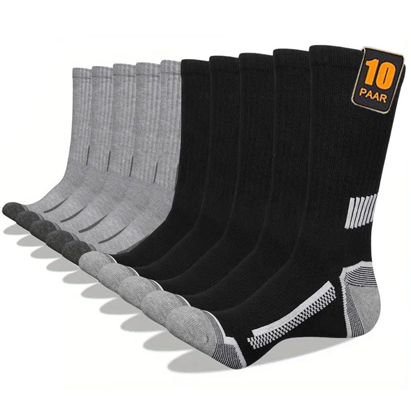 10 Pairs Men'S Thermal Long Socks - Heavy-Duty Cold Weather Athletic Socks with Arch Support, Moisture-Wicking & Breathable Polyester for Skiing, Hiking, Basketball, Running, Climbing - All-Season Workout Socks in Black/Gray/