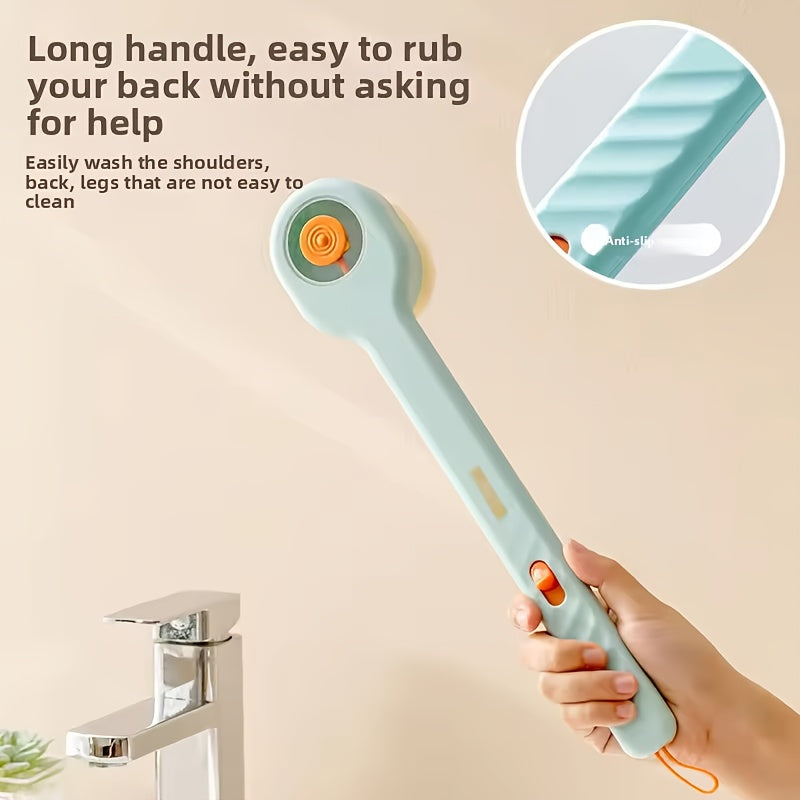 1pc Liquid-Filled Hair Bath Brush with Back Massager - Long Handle Shower Brush, Quick-Foaming Bath Brush for Scalp Massage & Body Back Rub, Pastel Colors (Mint Green/Orange/), No Electricity Needed - Ideal for Home & Spa Use