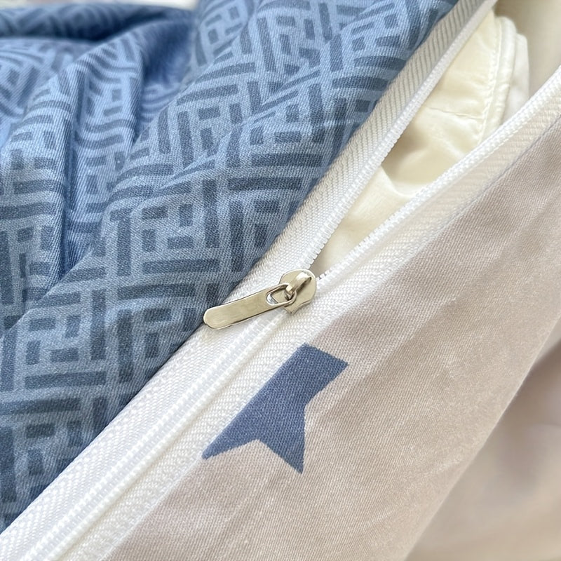 Four Seasons Beige-Friendly Printed Brooklyn Pattern Flannel Set, 4pcs 100% Cotton, 1 Duvet Cover + 2 Pillowcases + 1 Fitted Sheet, Soft and Delicate, Breathable and Sweat-Wicking, Simple and Elegant, Machine Washable,  Beddi