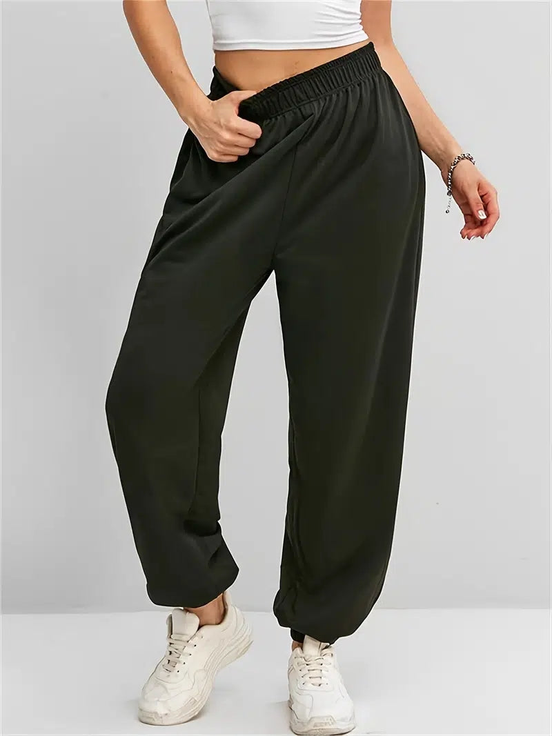 Women's High-Waisted Wide-Leg Cropped Pants - Casual Navy Blue Polyester, Elastic Waistband with Pockets, Perfect for Fall & Winter, Plus Size Pants