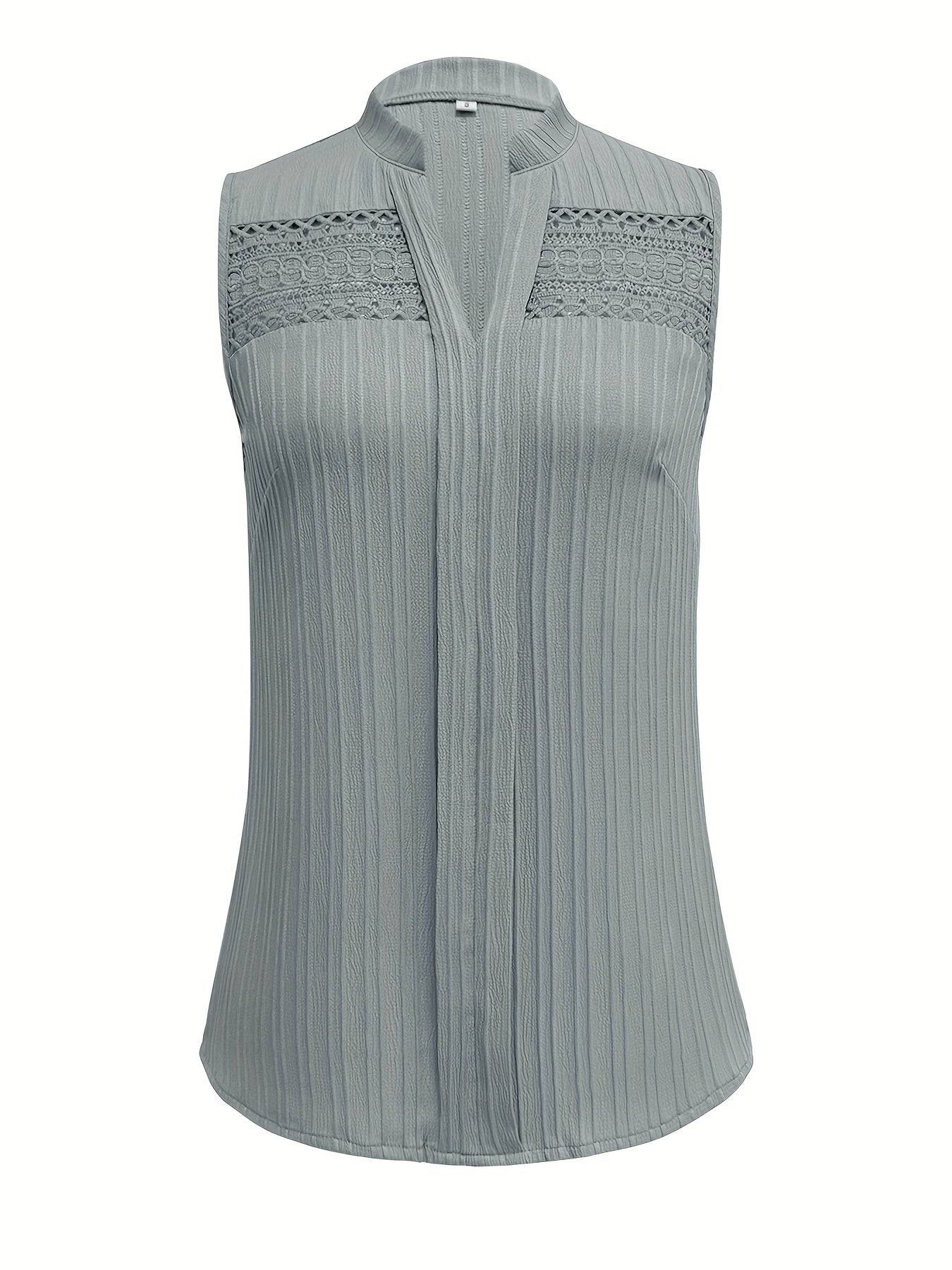 Lace Stitching V-neck Blouse, Elegant Sleeveless Top For Spring & Summer, Women's Clothing