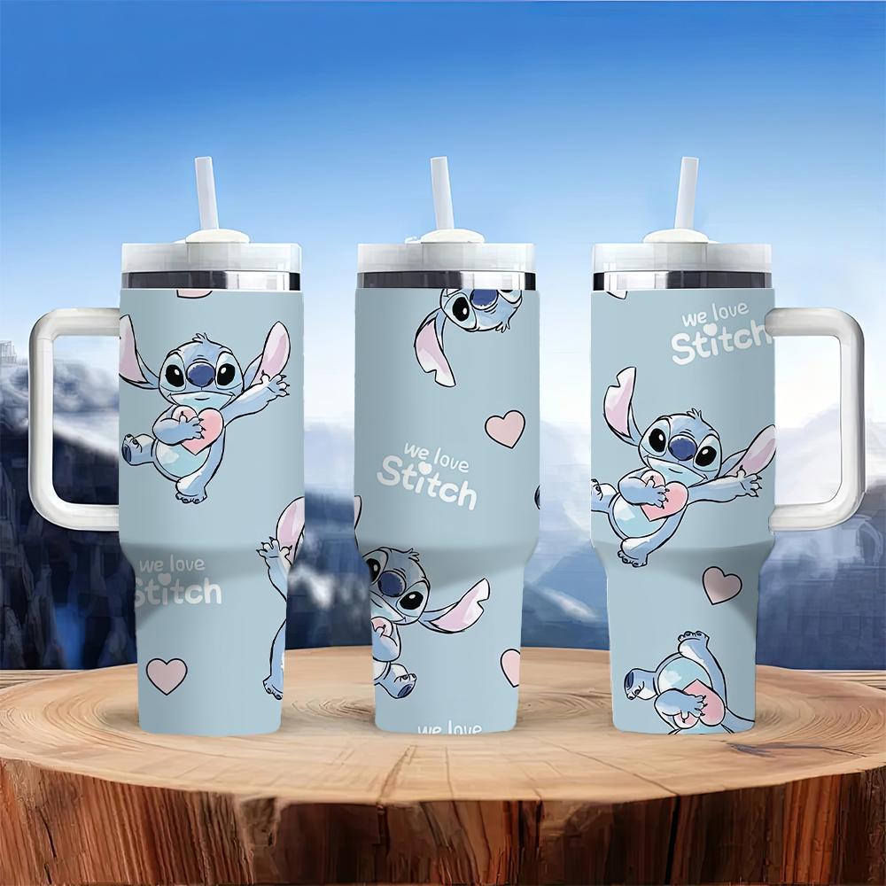 1pc Stitch 40oz Stainless Steel Tumbler with Lid and Straw, Leak Proof Vacuum Insulated Travel Mug, BPA Free, Hand Wash Only, Round Shape, Ideal for Valentine's Day, Easter, Mother's & Father's Day Gifts