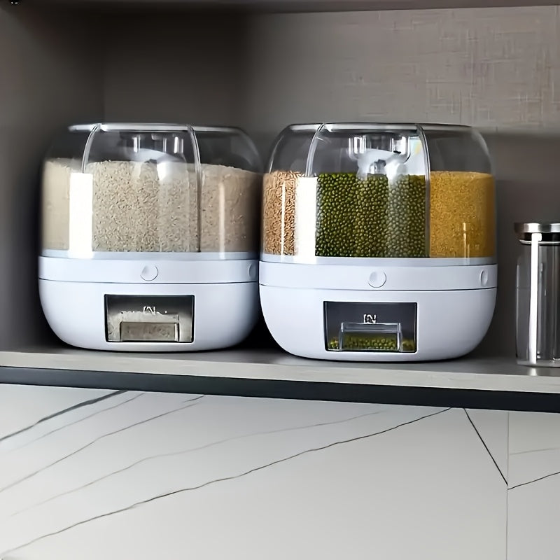 360° rotating partitioned rice bucket, rotatable home-use pest and moisture-proof multi-functional sealed rice storage box, classified grain and bean storage