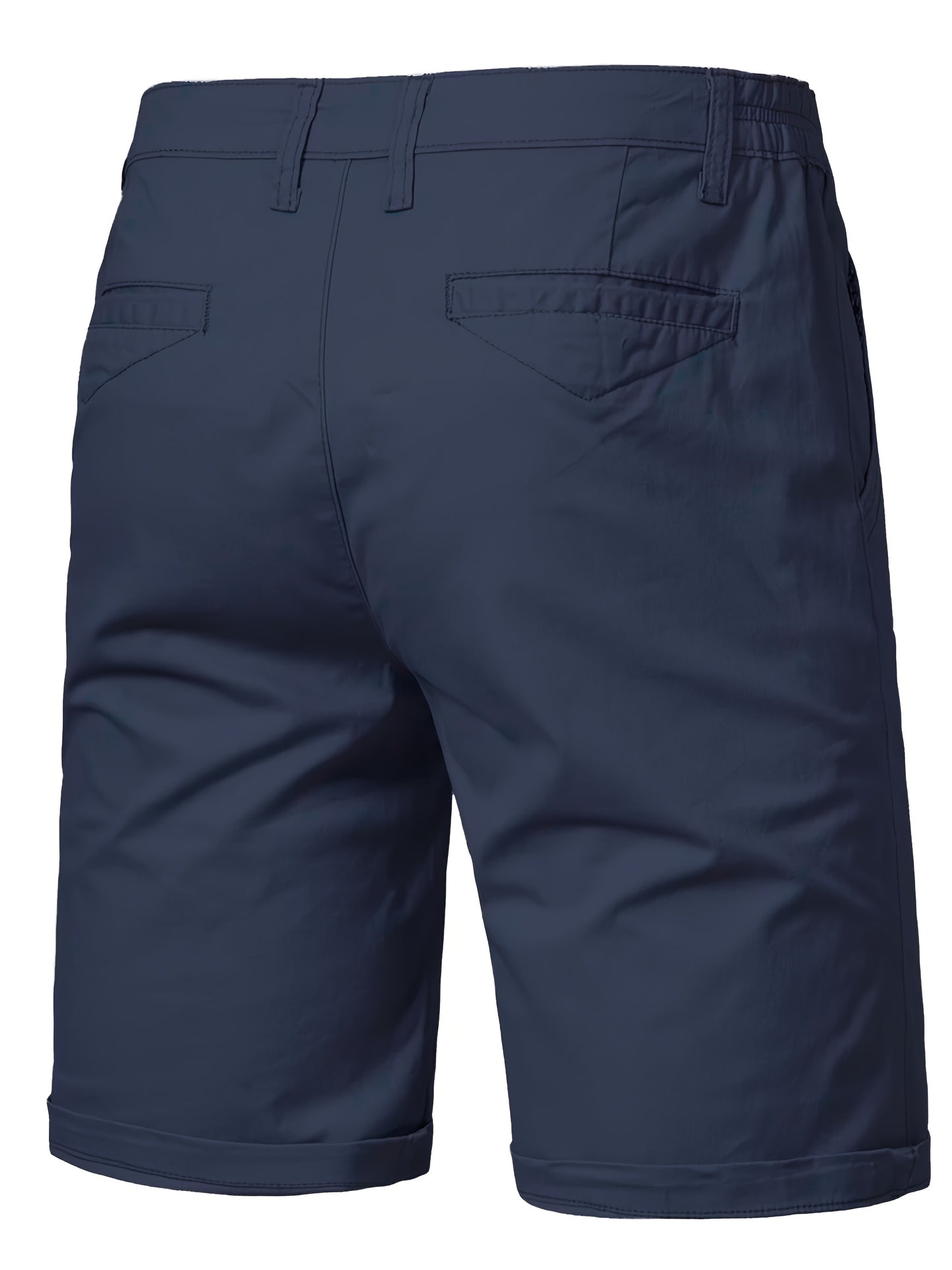 Men'S Classic Solid Color Polyester Short Pants, Casual Golf Wear, Mid Waist, Regular Fit, Slight Stretch Fabric, with Pocket