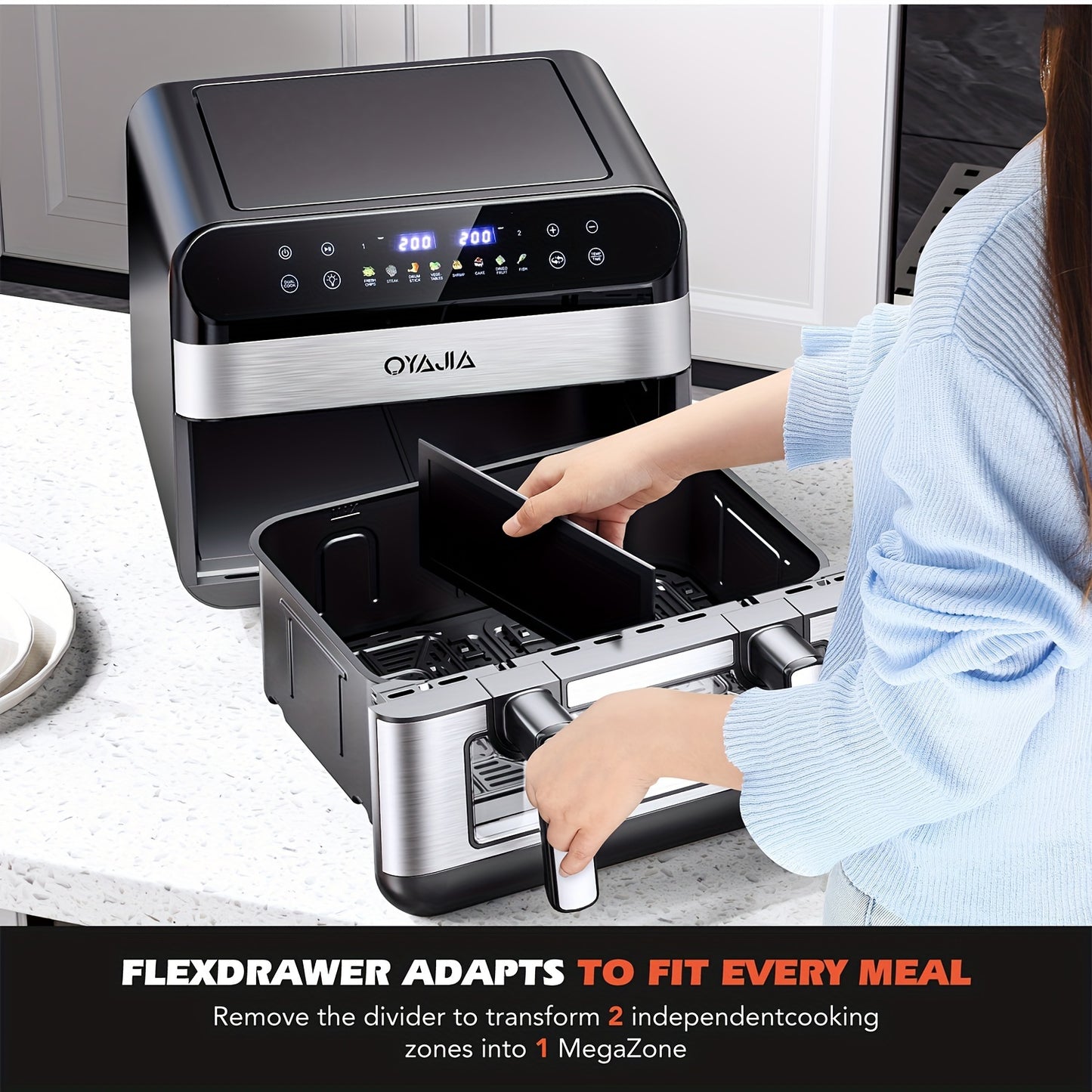 10/11L Air Fryer With Dual Flexi Baskets, Digital Touchscreen, 8 Cooking Modes, Adjustable Temperature, Viewing Window, Dishwasher-Safe, And Healthy Cooking Technology For Families And Meal Prep0/