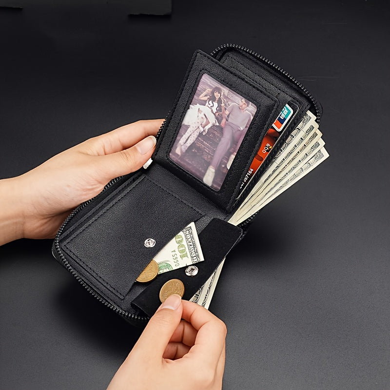 Luxury PU Leather Men's Wallet with RFID Blocking Technology, Zipper Closure & Multi-Compartment Design - Brown/Tan Crocodile Texture, Golden-Tone Hardware, Coin Pocket & Card Holder - Elegant Gift for Men, Durable Everyday W