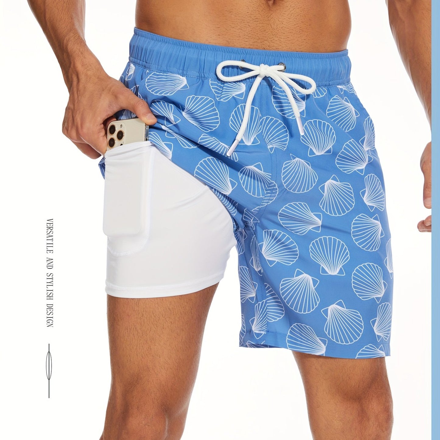 Men's Quick-Dry Beach Shorts with Tropical Palm Tree & Palm Leaf Print - Breathable Stretch Fabric for Summer, Outdoor, Hiking, Swimming - Machine Washable Casual Athletic Shorts, Outdoor Activewear, Summer Shorts