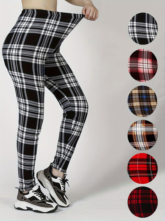 3 Packs Women'S Soft & Stretchy Tight Leggings - Black, White, and Red Plaid Patterns, High Waist, Elastic Waistband, Crop Length, Perfect for Fitness, and Casual Weekend Wear, Casual Wear Leggings|Plaid Pattern Leggings|Stre
