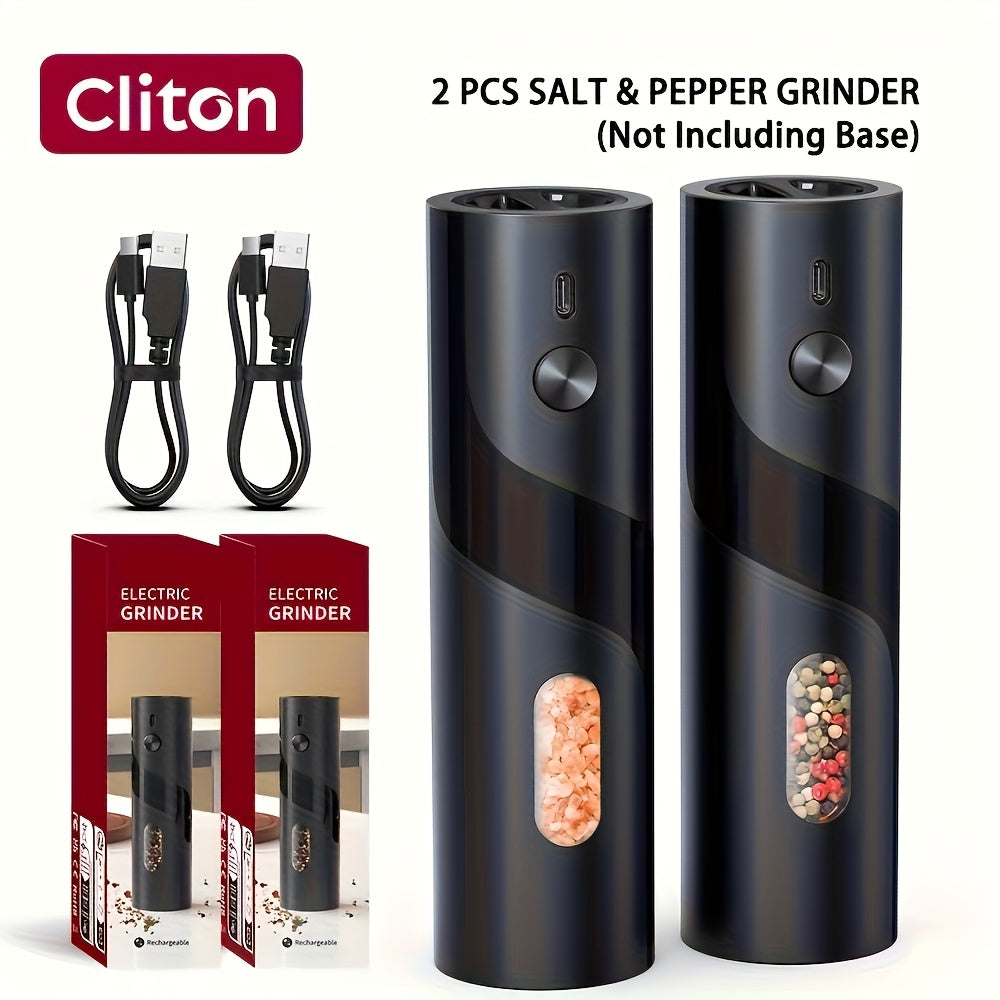 1pc or 2pcs Rechargeable Electric Salt & Pepper Grinder with LED Light - Automatic Salt & Pepper Mills, USB Charging, Adjustable Coarseness, 110ml Large Capacity, Ideal for Kitchen & Dining Use, Kitchen Spice Mill | Modern Ki