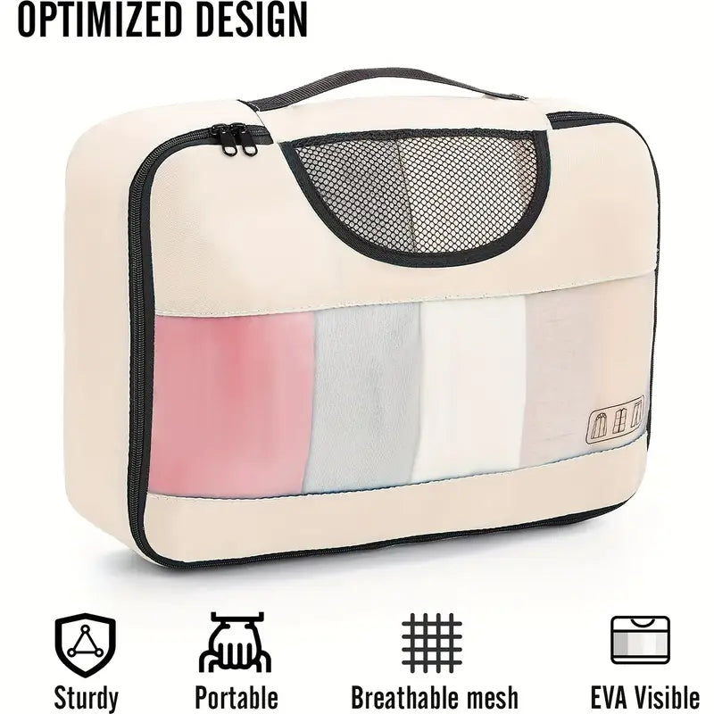 8pcs Compression Packing Cubes Set - Premium Luggage Organizers with See-Through Windows, Space-Saving Travel Storage System with Laundry Bag, Polyester, Zipper Closure, Casual Style, Ideal for Apparel, Travel Accessories|Cas