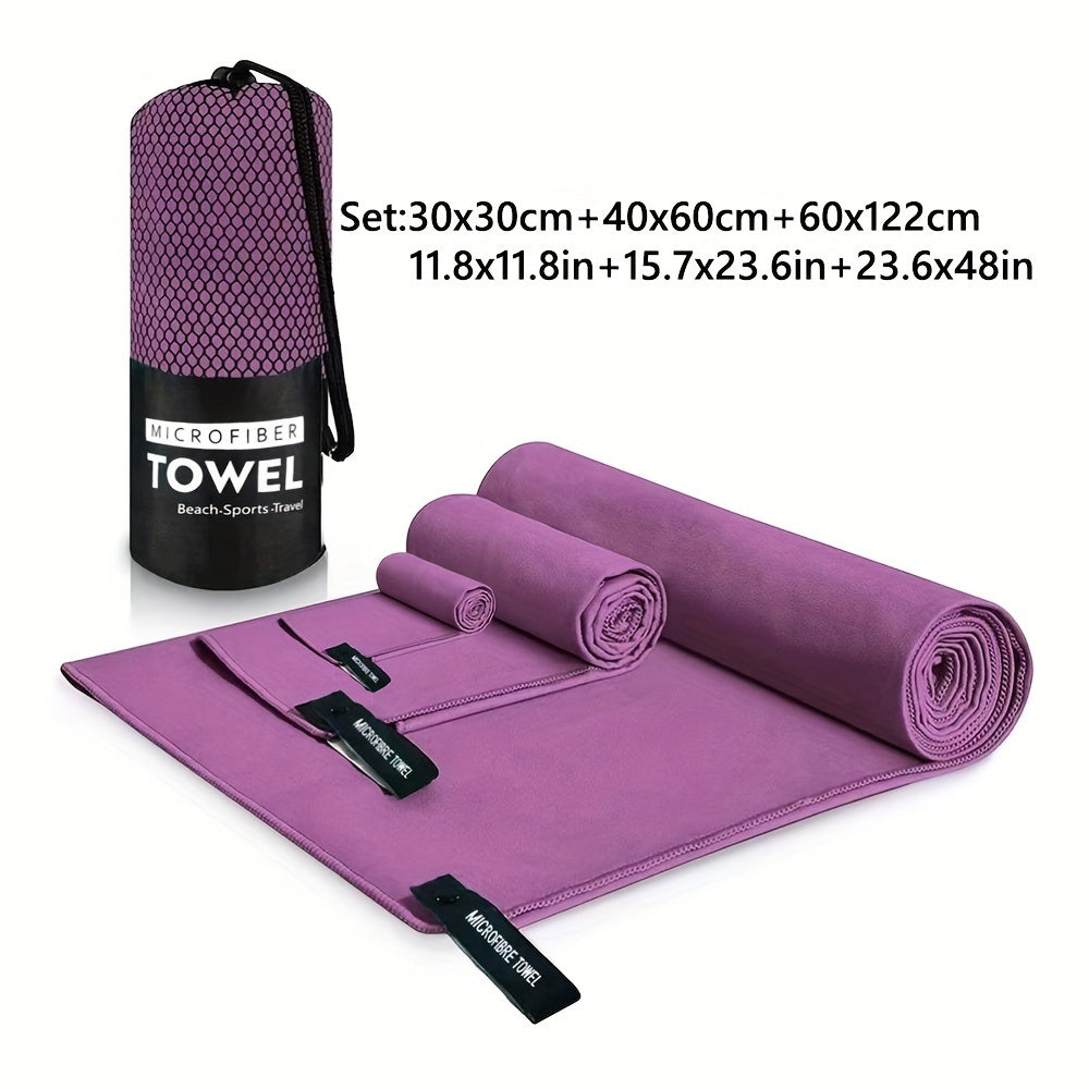 Quick-Dry Towel - 3 No. Lightweight Microfiber Travel Towel Set with Bag, 30x30cm, 40x60cm, 60x122cm - Quick Dry Towel for Camping, Beach, Gym, Backpacking, Golf, Sports Towel, Golf Towel