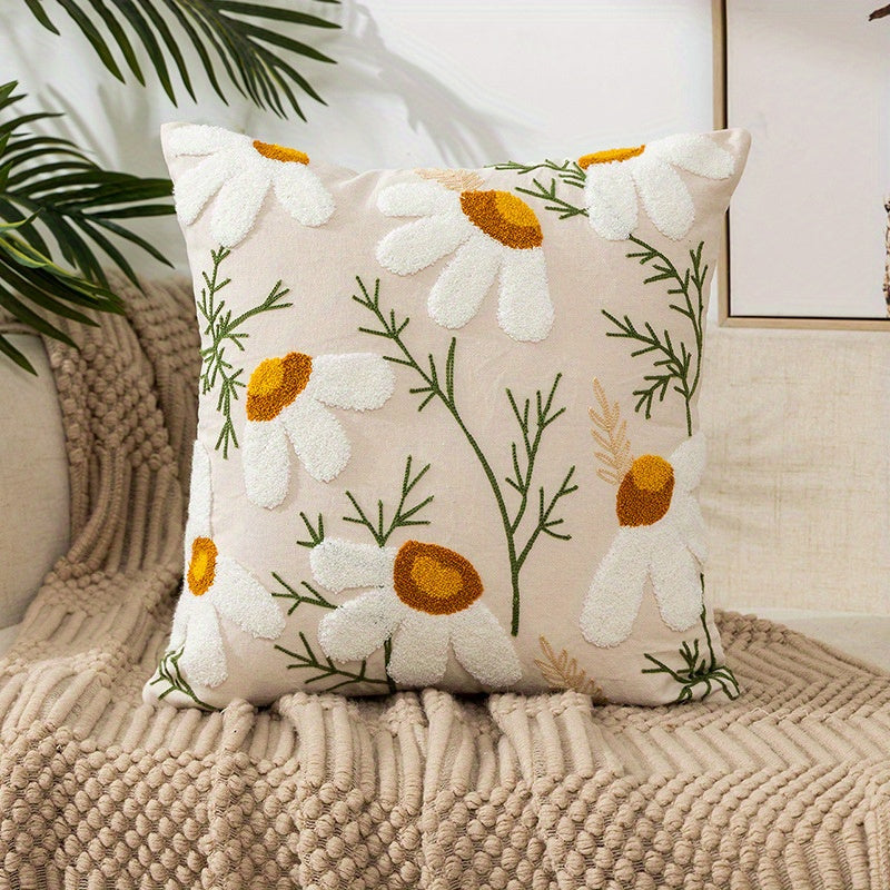 1pc Boho Floral Embroidered Pillow Case - Soft and Stylish Living Room Decor for Couch, Bed, and Sofa - 17.7 x 17.7 Inches