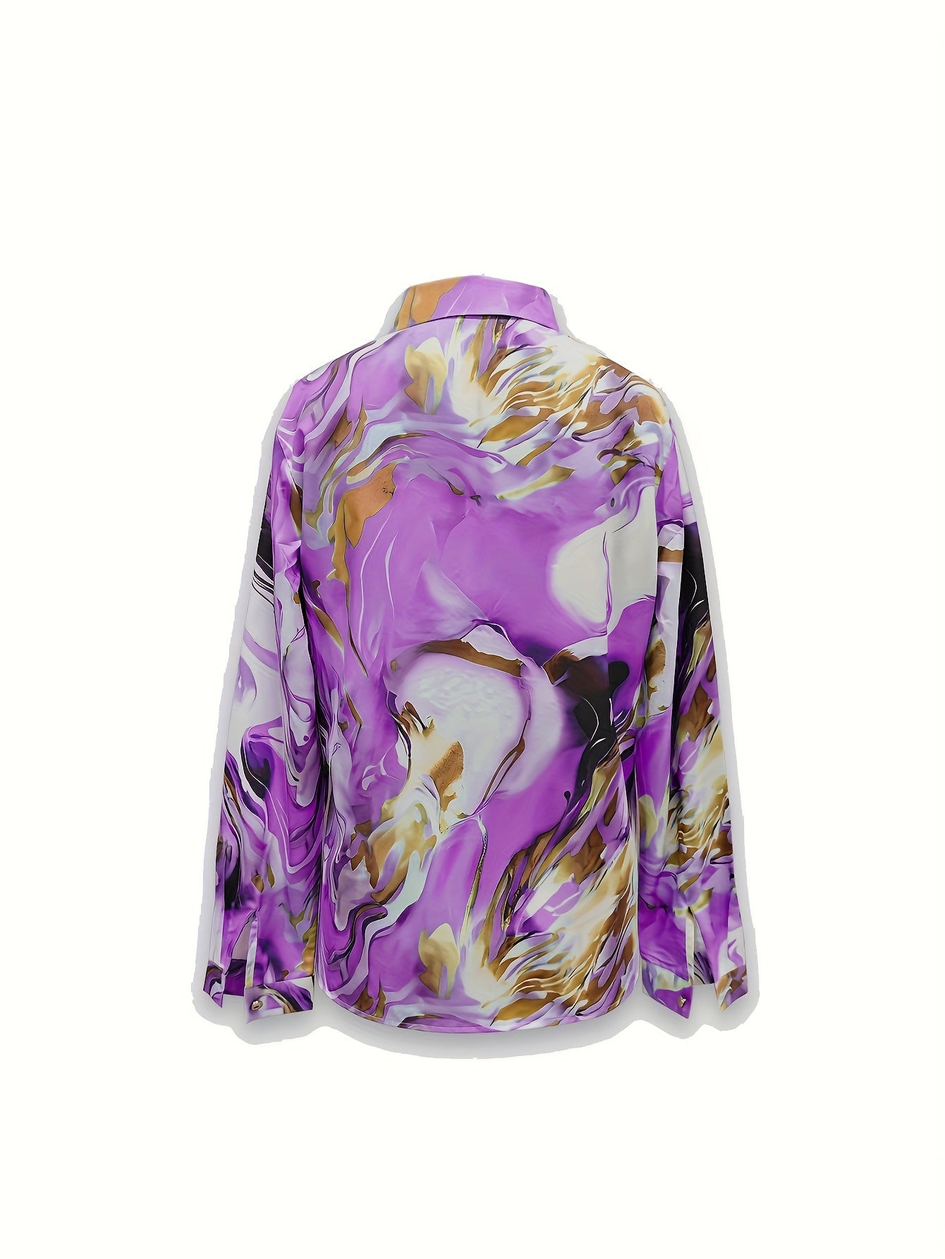 Allover Print Lapel Neck Blouse, Casual Button Front Long Sleeve Blouse For Spring & Fall, Women's Clothing