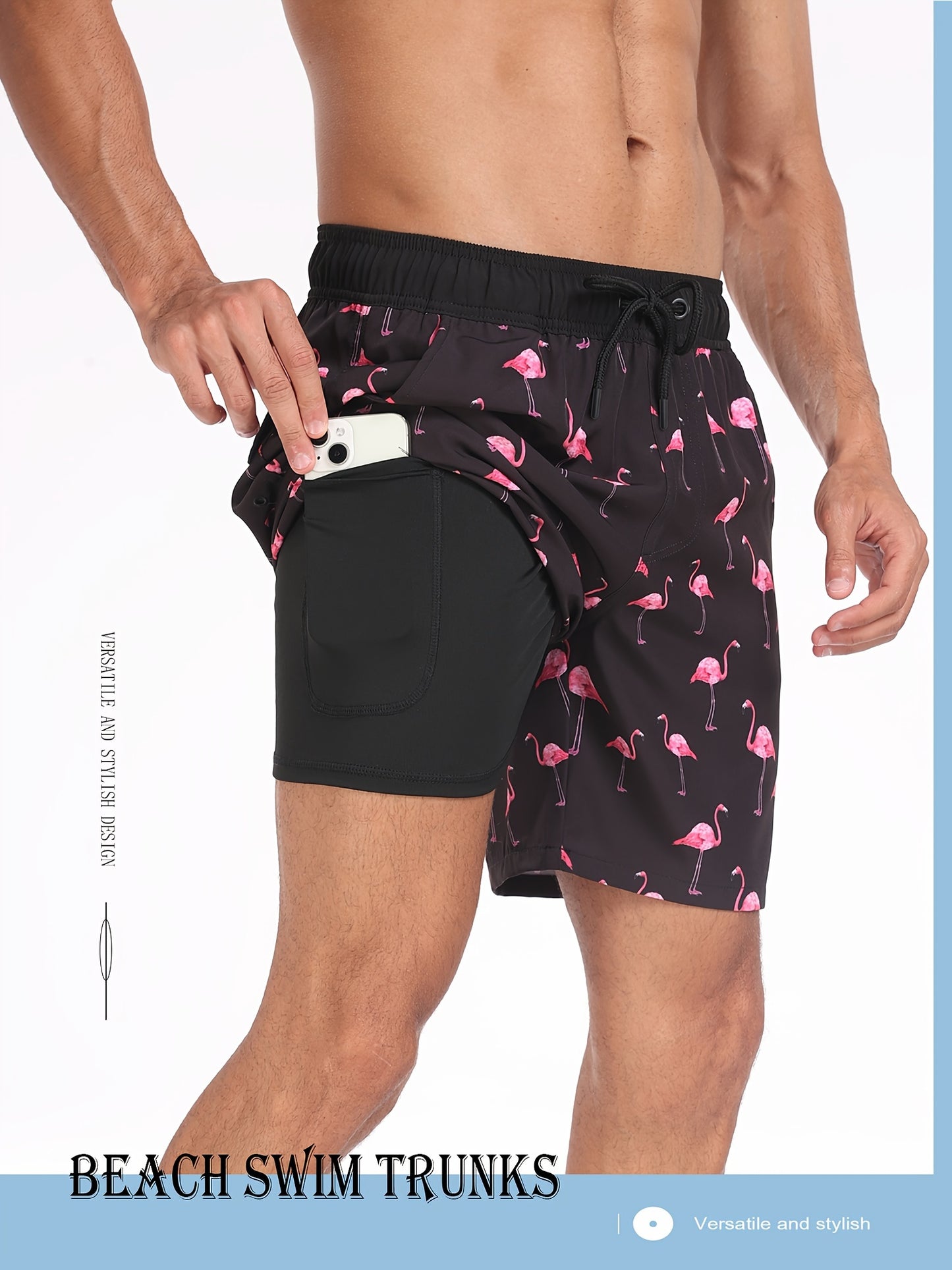 Men's Quick-Dry Beach Shorts with Tropical Palm Tree & Palm Leaf Print - Breathable Stretch Fabric for Summer, Outdoor, Hiking, Swimming - Machine Washable Casual Athletic Shorts, Outdoor Activewear, Summer Shorts