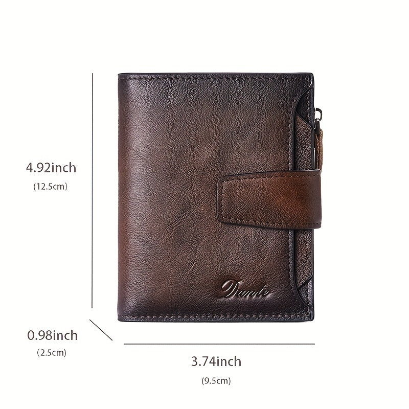 Vintage Men's Top Layer Cowhide Wallet RFID Anti-theft Card Holder Large Capacity 18 Card Slots Zipper Wallet Can Hold Coins Mobile Card Holder Can Hold Driver's License, 2 Large Banknote Slots