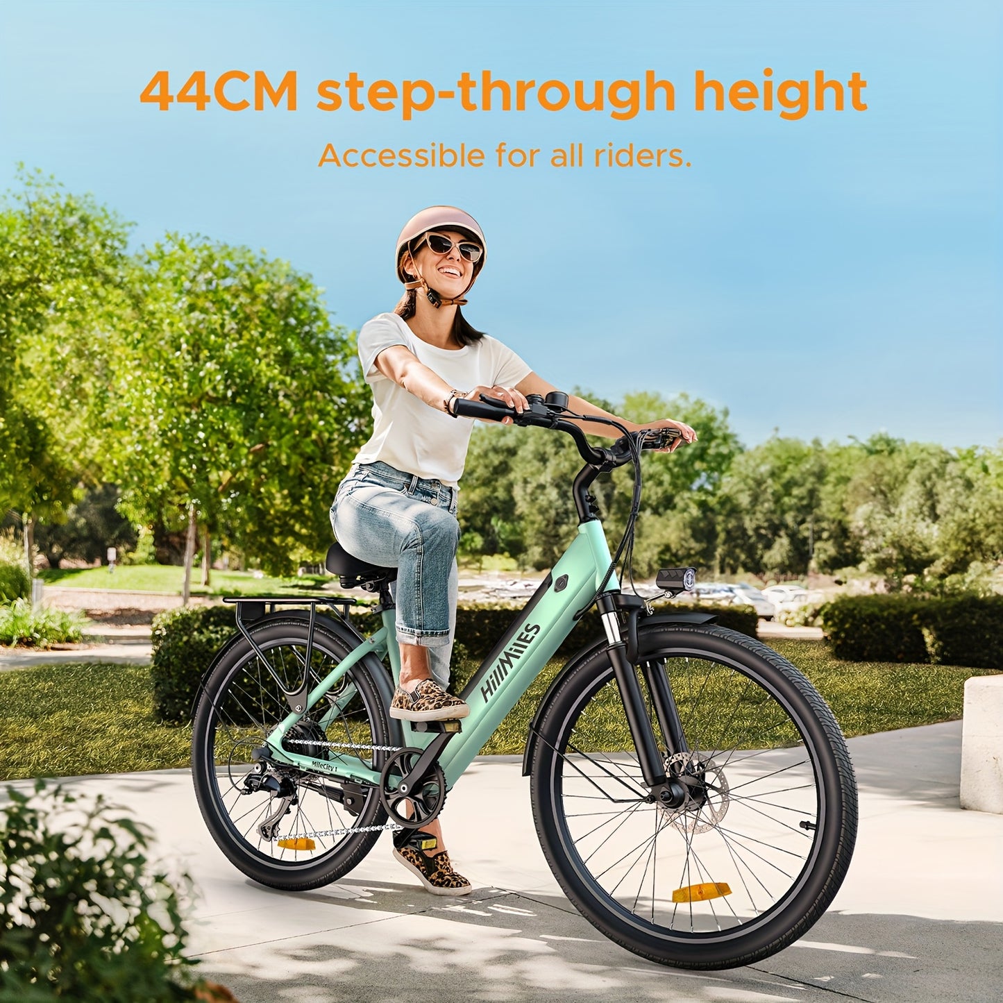 MileCity1 Step-Thru Electric Bike - Heavy-Duty Adult e-Bike with 250W Motor, 120KM Long Range, Front Suspension, 7-Speed Gears, LED Display, 66.04cm x 4.95cm All-Terrain Tires, Dual Brake System - Fast-Charging, for City Comm