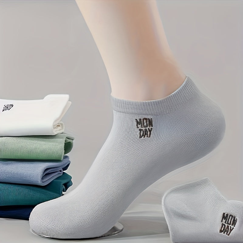 7 Pairs Of Men's Anti Odor & Sweat Absorption Trendy Simple Low Cut Socks, Comfy & Breathable Thin Socks, For Daily & Outdoor Wearing, Spring And Summer