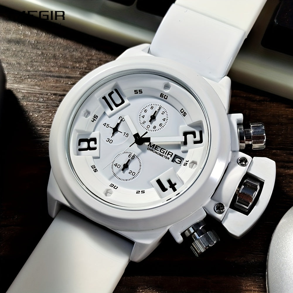 MEGIR Multifunction Men's Watch, Sports Silicone Strap Waterproof Calendar Quartz Watch 2002, Ideal Choice For Gifts