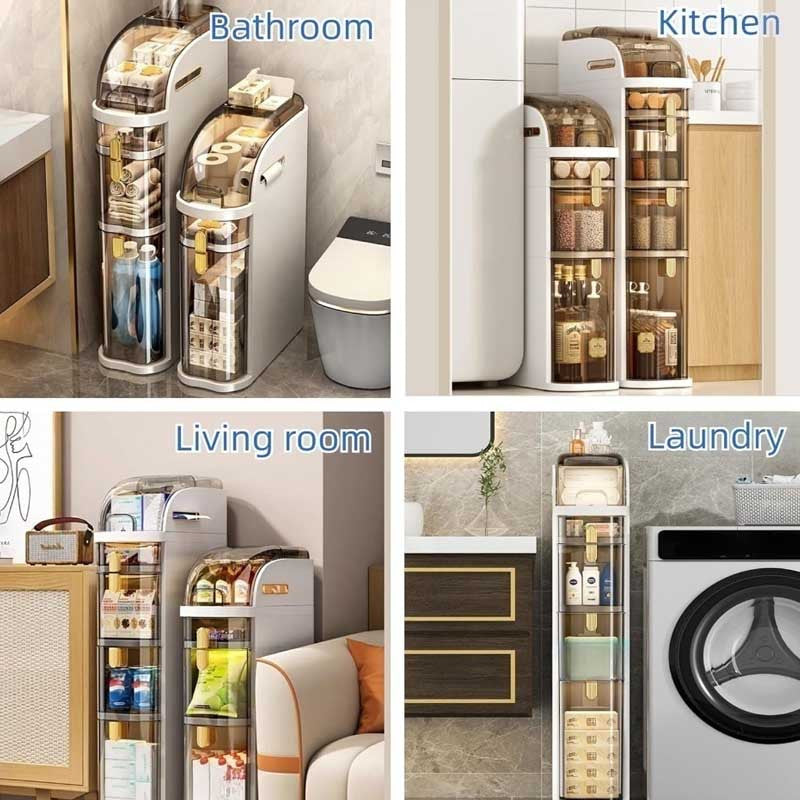 4-Tier Ultra-Thin Bathroom Storage Cabinet, Narrow Space Mobile Organizer with Wheels for Small Kitchens and Living Rooms
