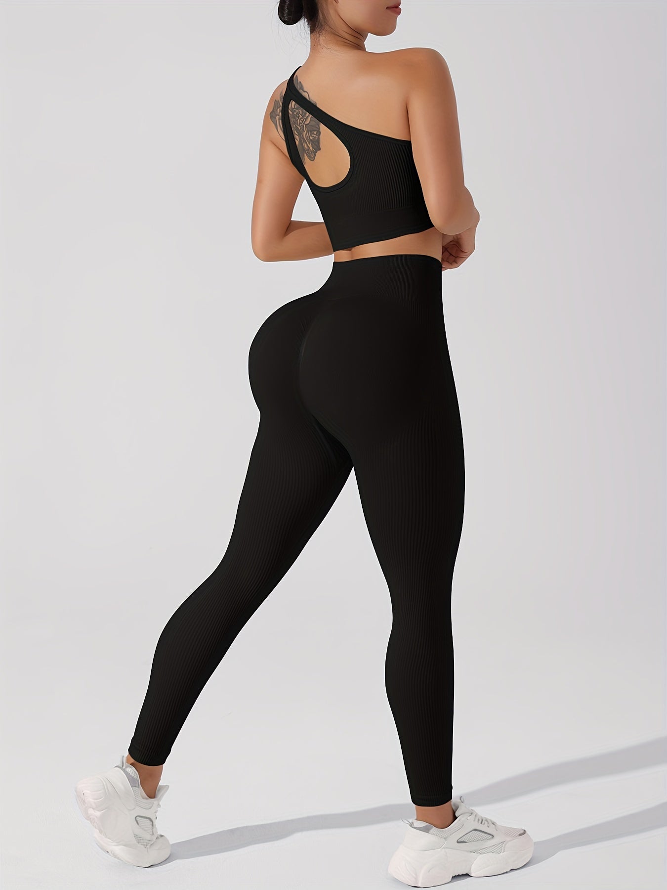 Women's 2pcs Yoga Set: Sexy One-Shoulder Sports Bra & High-Waist Butt Lifting Leggings - Stretchy, Non-See-Through Activewear