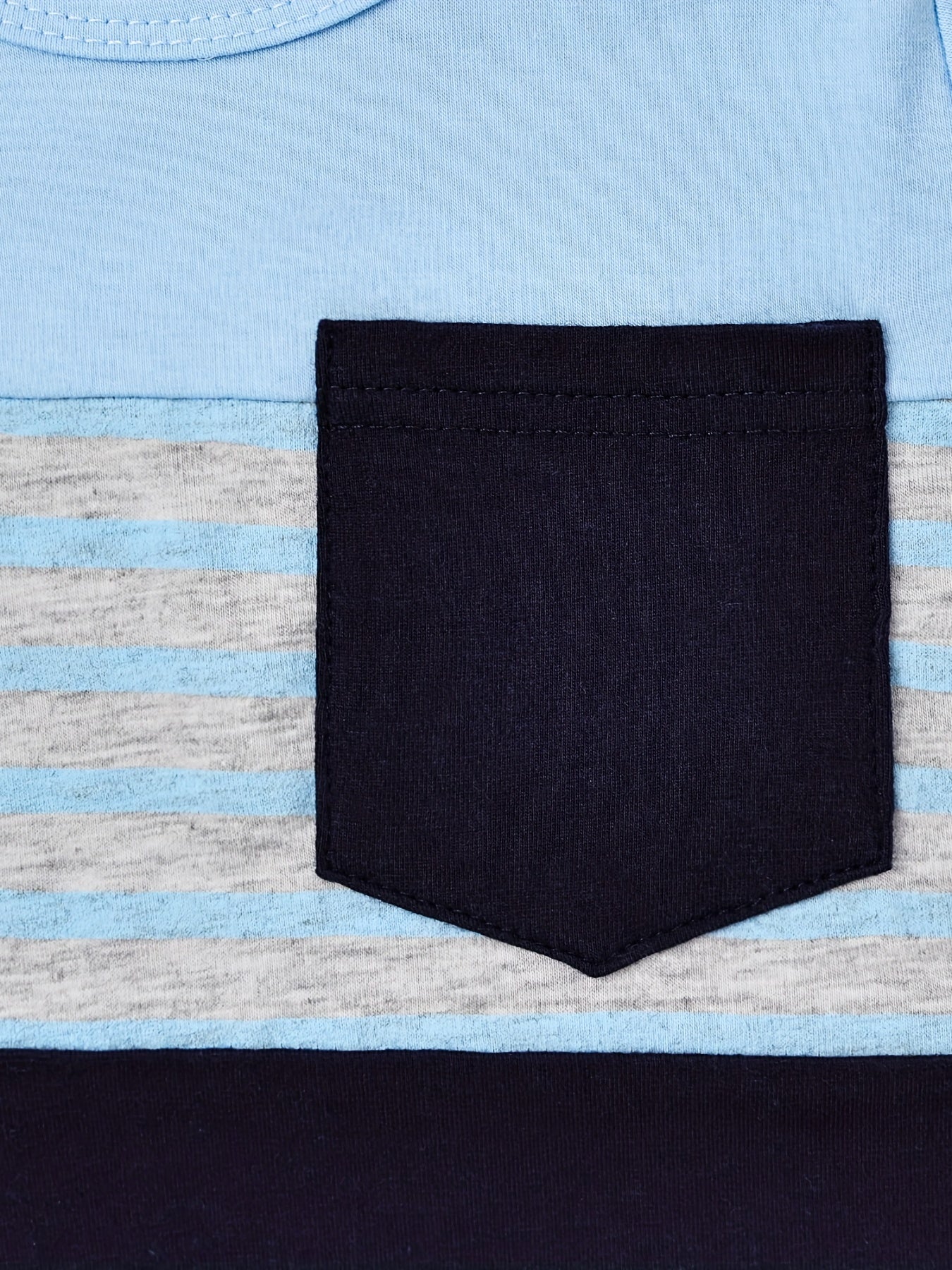 2pcs Baby Boys Summer Outfit Set - Cotton & Polyester Crew Neck T-Shirt with Stripes & Patch Detail, Short Sleeve, Drop Shoulder, Knit Fabric, with Matching Shorts with Belt & Fake Drawstring - Regular Fit, for Outdoor