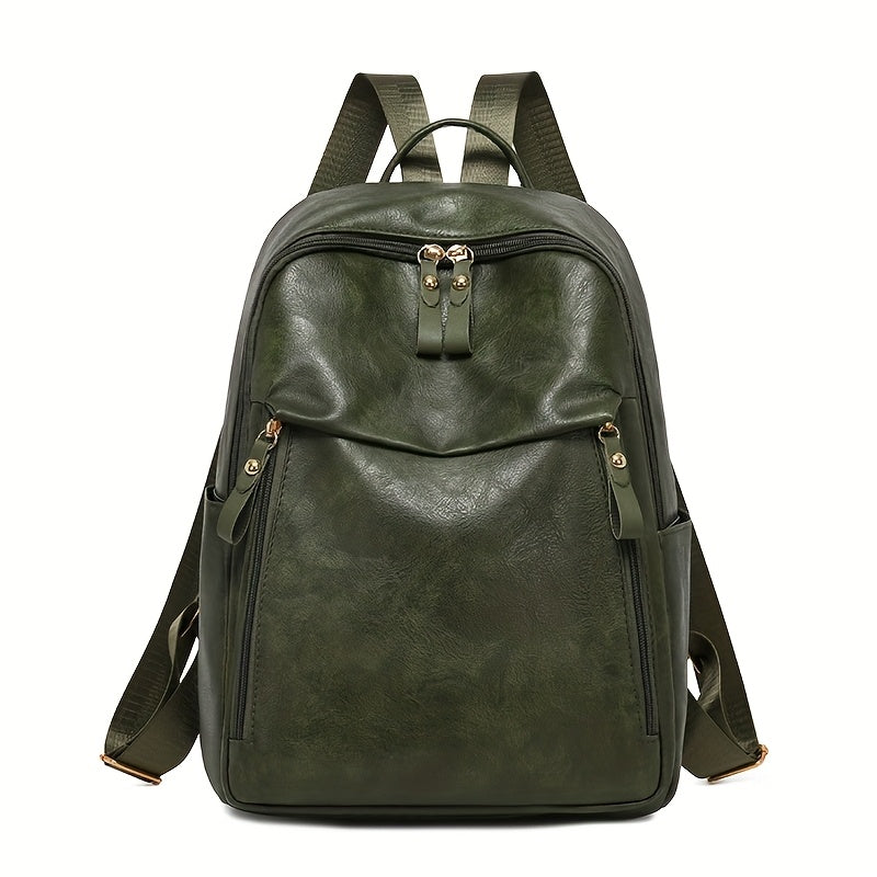 Women's Stylish Backpack with Adjustable Shoulder Straps & Golden-Tone Hardware - Zipper Closure, Multiple Compartments for, Travel, Shopping, Work - Christmas Gift (Deep Brown/Green/Black)