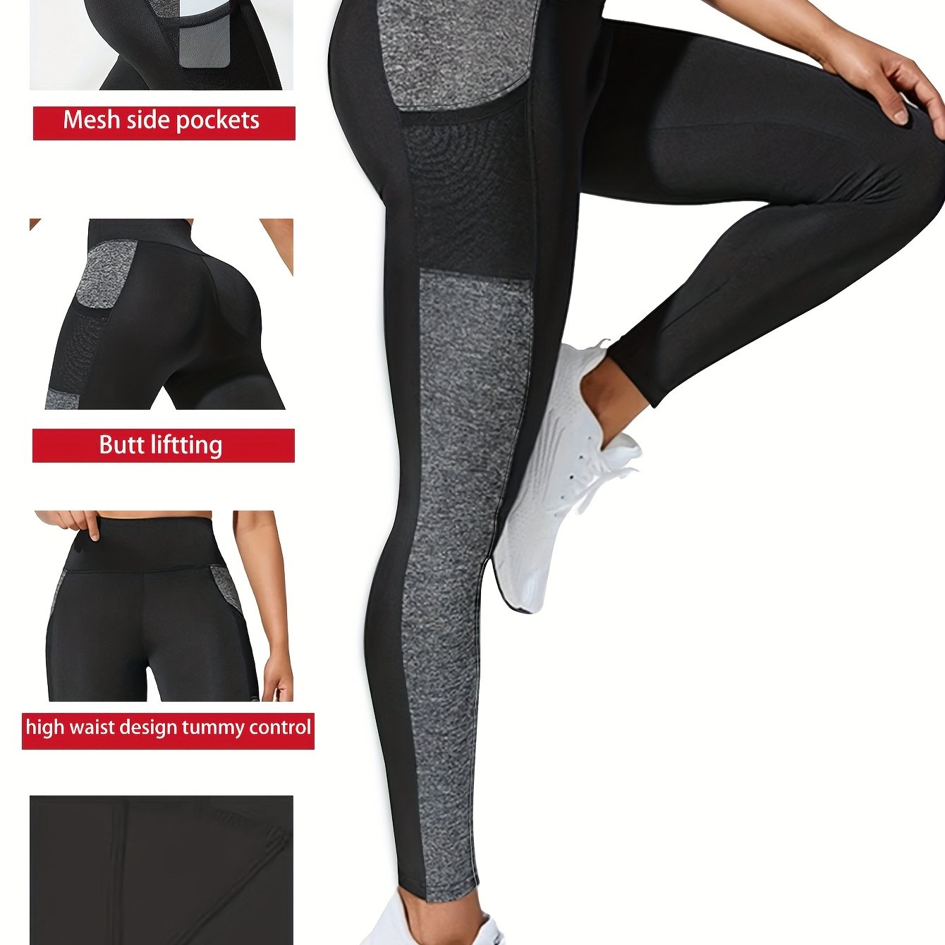 Women'S Plus Size Yoga Leggings with Side Mesh Pockets - High Waist, Stretchy & Breathable for Running, Fitness & Sports Training