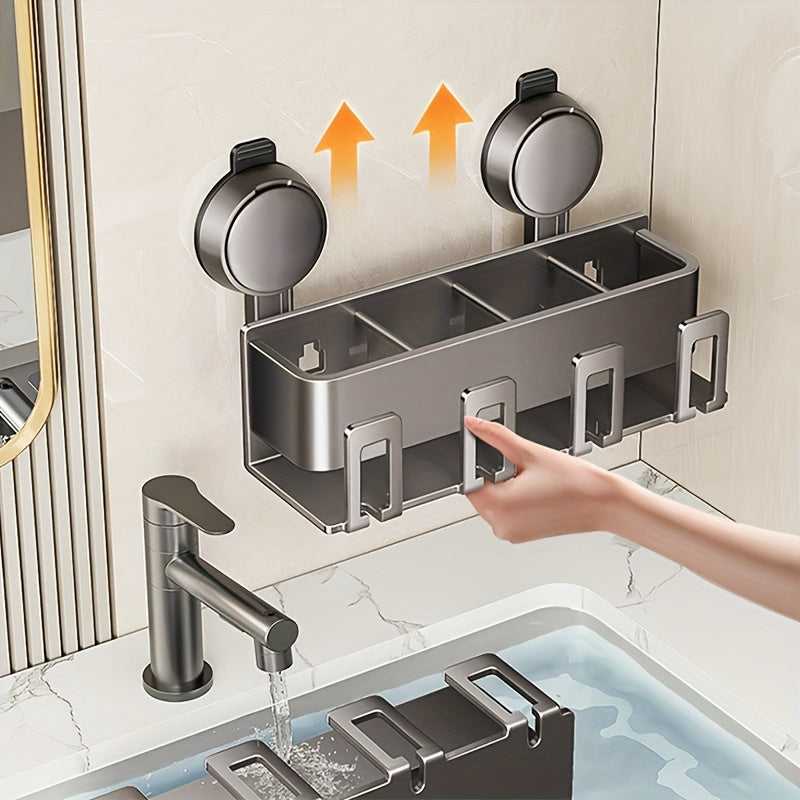 Bathroom Essentials Wall Mount Shower Caddy - No Drilling Required, Space-Saving Organizer for Toothbrushes, Dental Cup, Mouthwash, and Bathroom Accessories - Ideal for Home and Gift