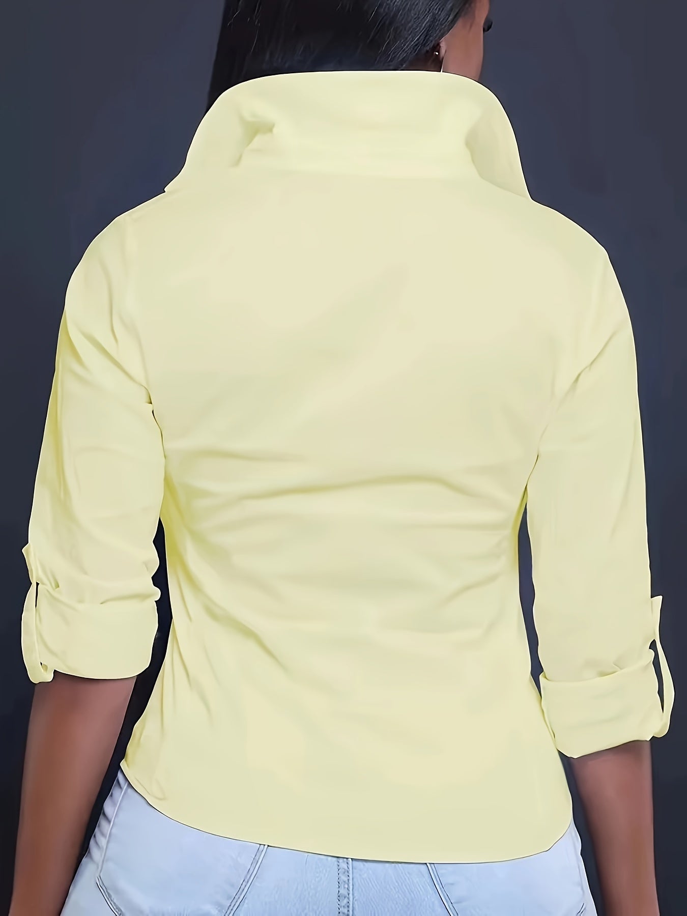 Solid Color Button Front Shirt, Casual Long Sleeve Pocket Shirt For Spring & Fall, Women's Clothing