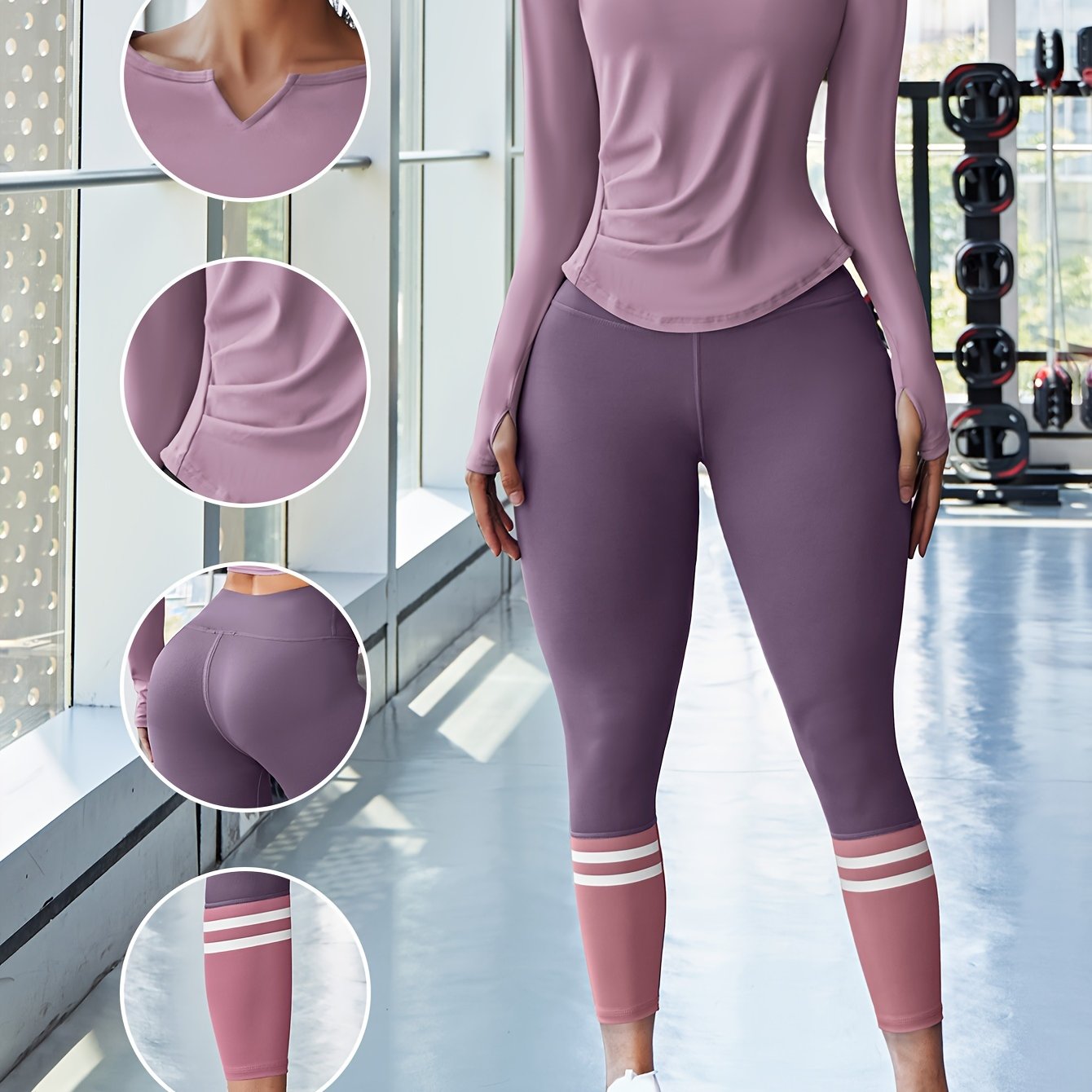 EU two piece polyester fabric nude yoga suit seamless elastic high waist and hip lifting fitness set running and cycling clothing