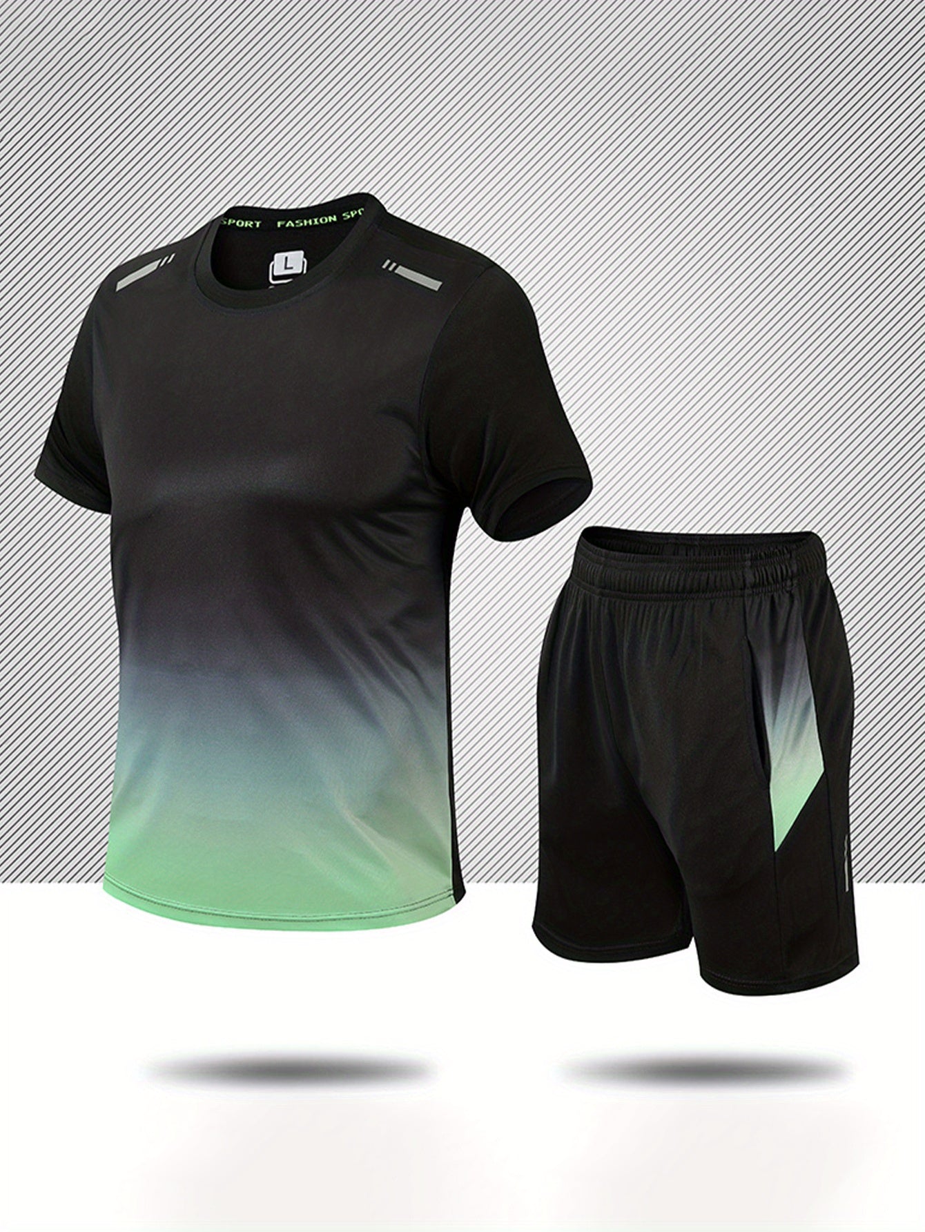 2-piece Men's Summer Basketball Training Running Outfit Set, Gradient Short Sleeve T-shirt & Quick-drying Shorts Set