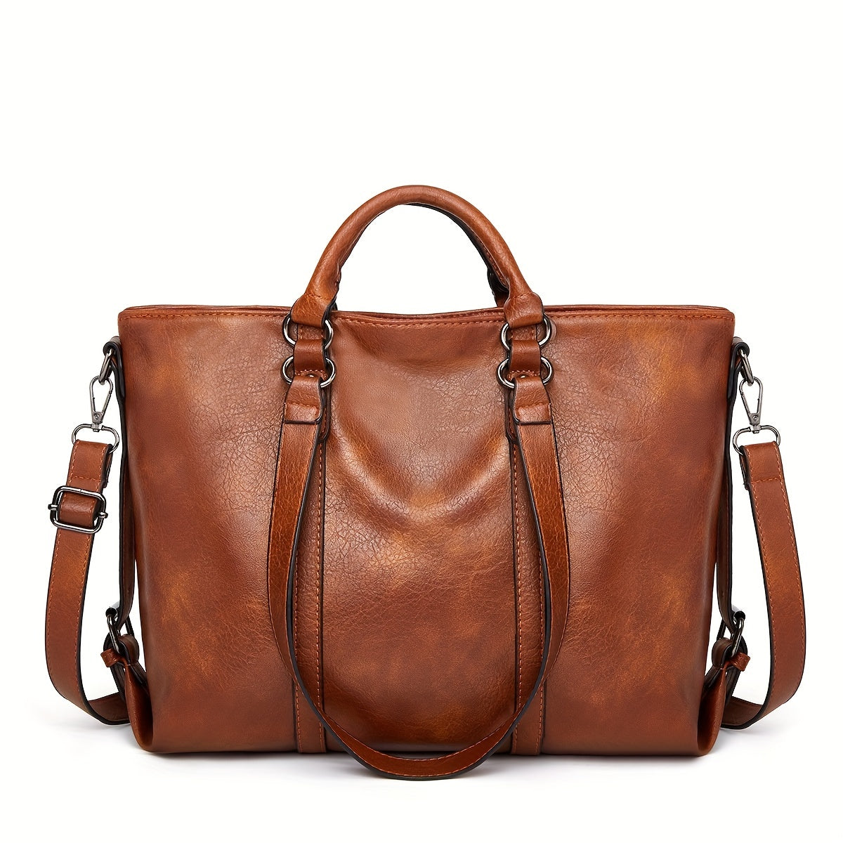 Women's Thickened Soft Synthetic Leather Tote & Crossbody Purse - Large Capacity Multi-Pocket Organizer with Removable Shoulder Strap, Zipper Closure, Oil-Edged Trim - Work, Travel, Casual Bag in Brown, Navy, Red, Black - Chr