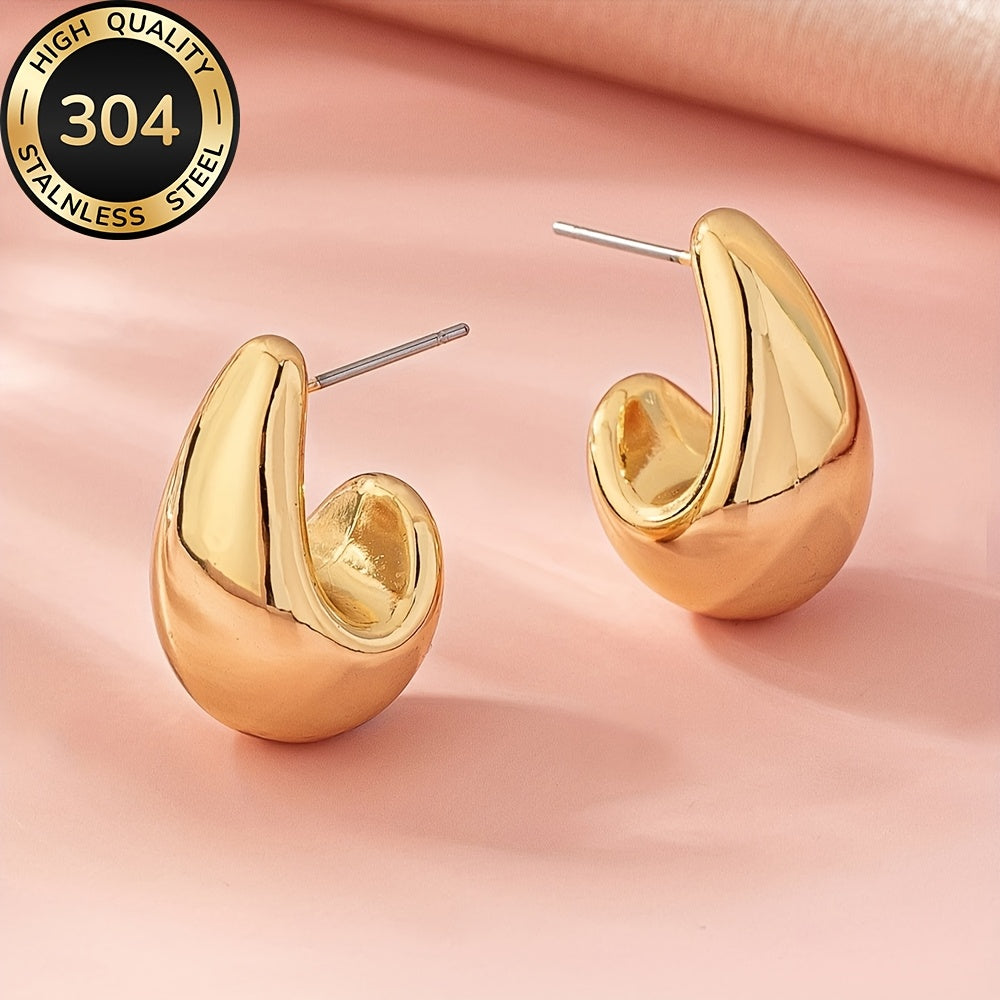 Hypoallergenic High-Quality Stainless Steel Golden Hollow Water Drop Earrings, Fade-Resistant, Comfortable and Versatile, Simple Elegant, Suitable for Daily Wear or Party Fashion Women'S Earrings, Jewelry Accessories, A Delic