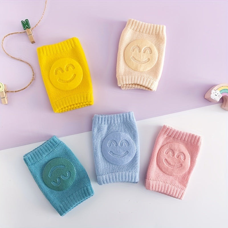 A Pair Four Seasons Fur Ring Baby Leg Protector, Elbow Toddler Crawling Baby Smiley Face Knee Brace Non-slip Socks, Adjustable Elastic Neutral, For Crawling 0-36 Months Of The Baby Girls Boys