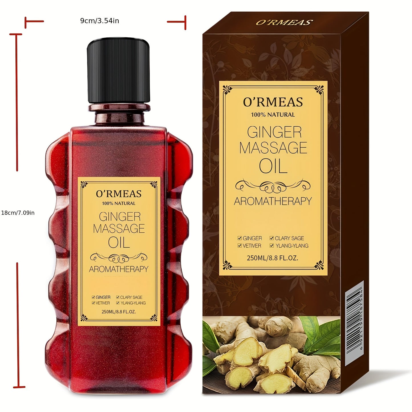 Massage Oil with Ginger Clary Vetiver and Ylang-ylang Massage Oils for Massage body Moisturizing Body Oil for Men and Women 8.8fl.oz