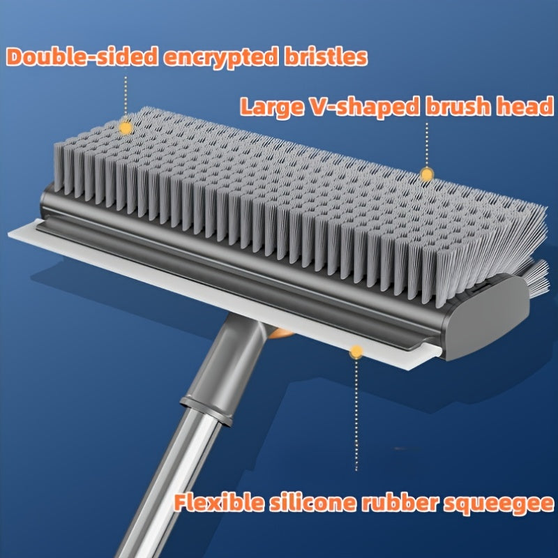 Heavy-Duty Floor Scrub Brush with Long Handle - Stainless Steel & Plastic Construction, Rotating Head for Efficient Cleaning of Floors, Carpets, Walls, Patios, Bathrooms - Durable Multi-Surface Brush for Hardwood, Tile, Linol