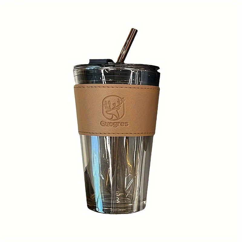 Chic Bamboo-Inspired Glass Coffee Mug with Straw - Large Capacity, Minimalist Design for Coffee & Milk Tea