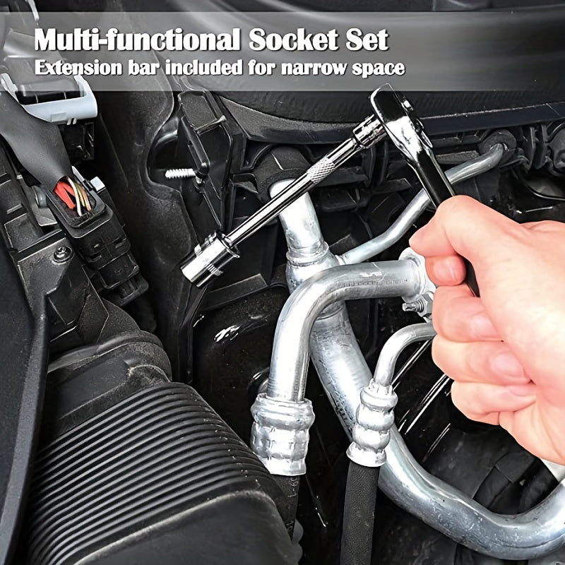46pcs 2.54/10.16 Cm Drive Socket Ratchet Wrench Set, With Bit Socket Set, Metric And Extension Bar For Auto Repairing And Household, With Storage Case