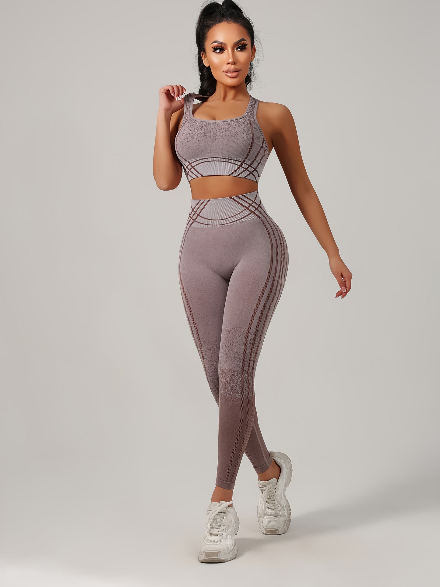 Yoga Sports Long Pants and Vest Set, Solid Color, Rib, High Stretch, Skinny Fit, Long Length, All-Season, for Adult, Sports Occasion, Ribbed Details, Ribbed Fabric