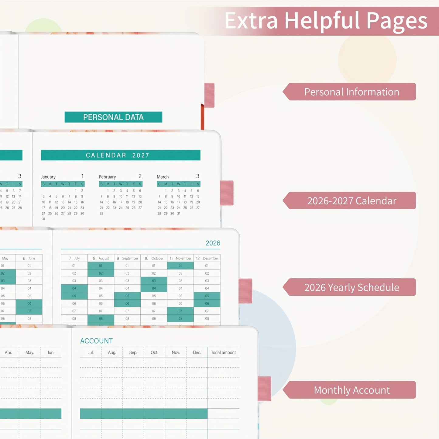 1pc Dzhzal Elegant Floral - Planner with Monthly View, Daily Organizer, Banded Elastic Closure, Pen Loop, Inner Pocket - Compact A5 Notebook (14.48x21.08cm) for Professionals, Students, Personal & Office Use - Perfect Gift Id