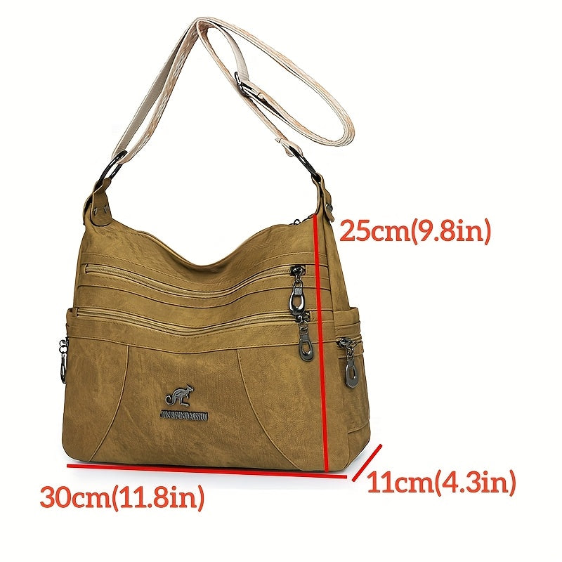 Women'S Retro Bohemian Crossbody Bag with Adjustable Strap - Solid Color Olive Green Tote Handbag, Large Capacity for Everyday Use, Golden-Tone Hardware & Zipper Closure, Purse Crossbody