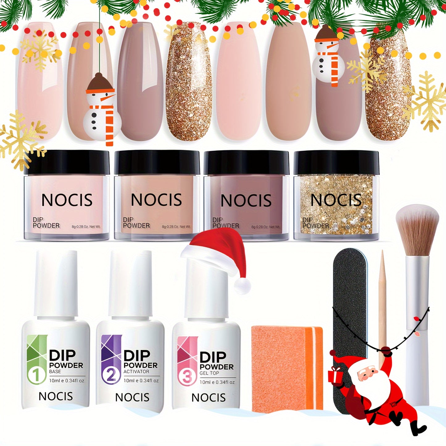 11Pcs/Set Dip Powder Nail Kit Starter 4 Colors Nude Skin Tone Golden Glitter Neutral Acrylic Dip Powder Liquid Set With Base Coat And Top Coat Activator For French Manicure Salon
