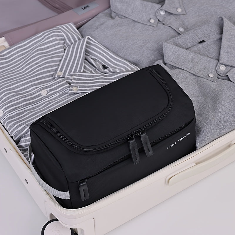 1pc Large Capacity Oxford Cloth Makeup Bag - Multi-Compartment Travel Organizer with Durable Black & Navy Blue Design, Portable Handheld Storage for Cosmetics, Toiletries & Accessories, Cosmetic Storage Organizer, Secure Zipp