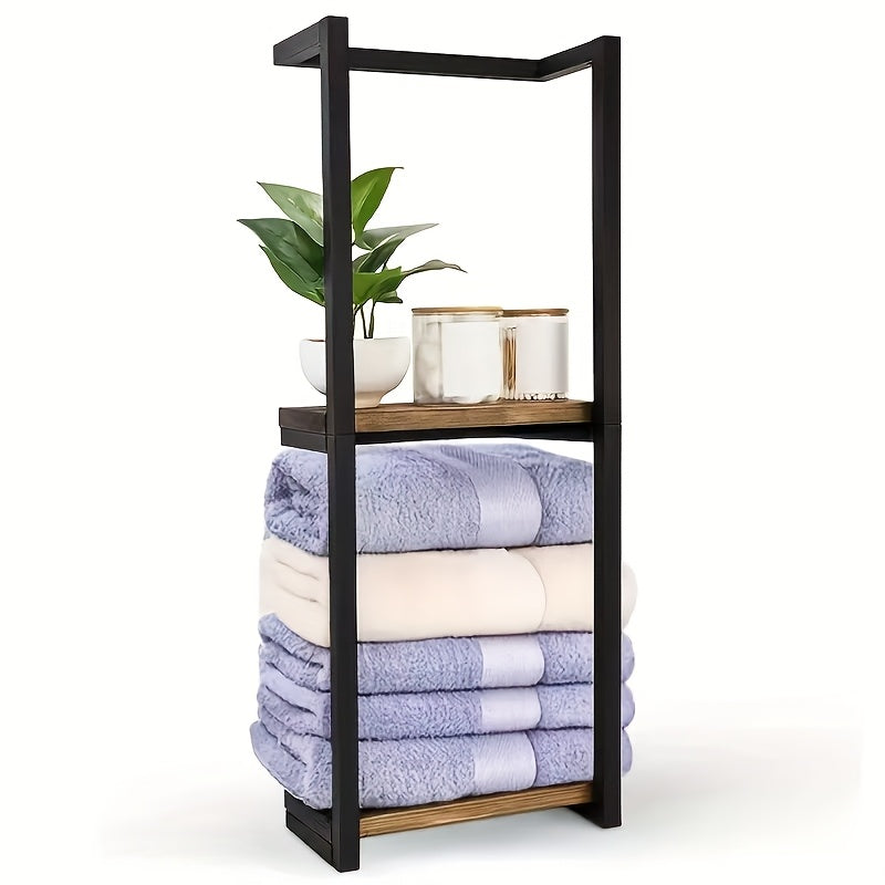 2-Layer Iron Wall-Mounted Towel Rack, French Country Style Bathroom Storage Rack, No Electricity Required, Durable Iron Material