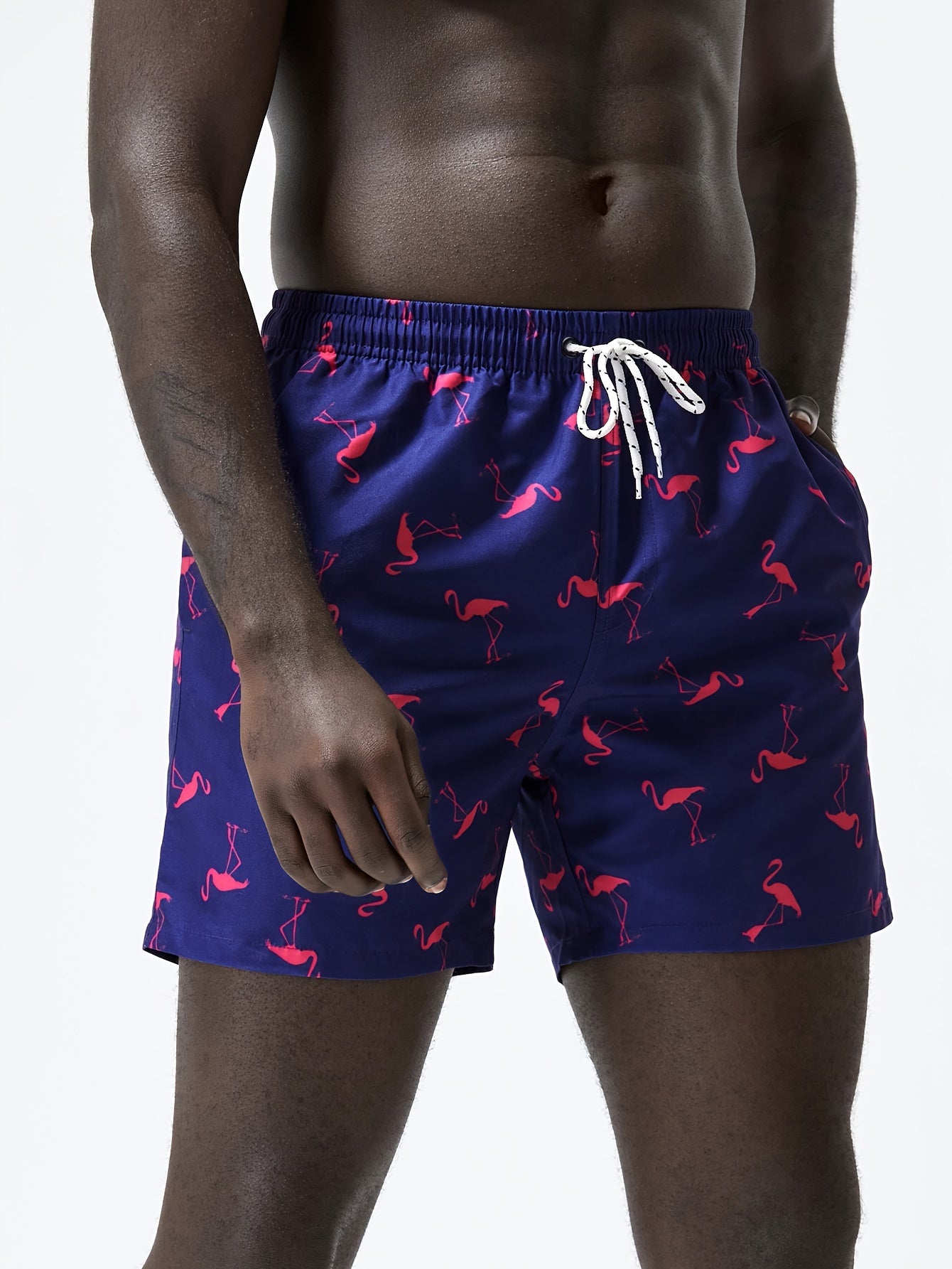 Men's Quick Dry Hawaiian Board Shorts With Pockets, Casual Coconut Tree Graphic Drawstring Swim Trunks For Summer Vacation Beach Pool Outdoor