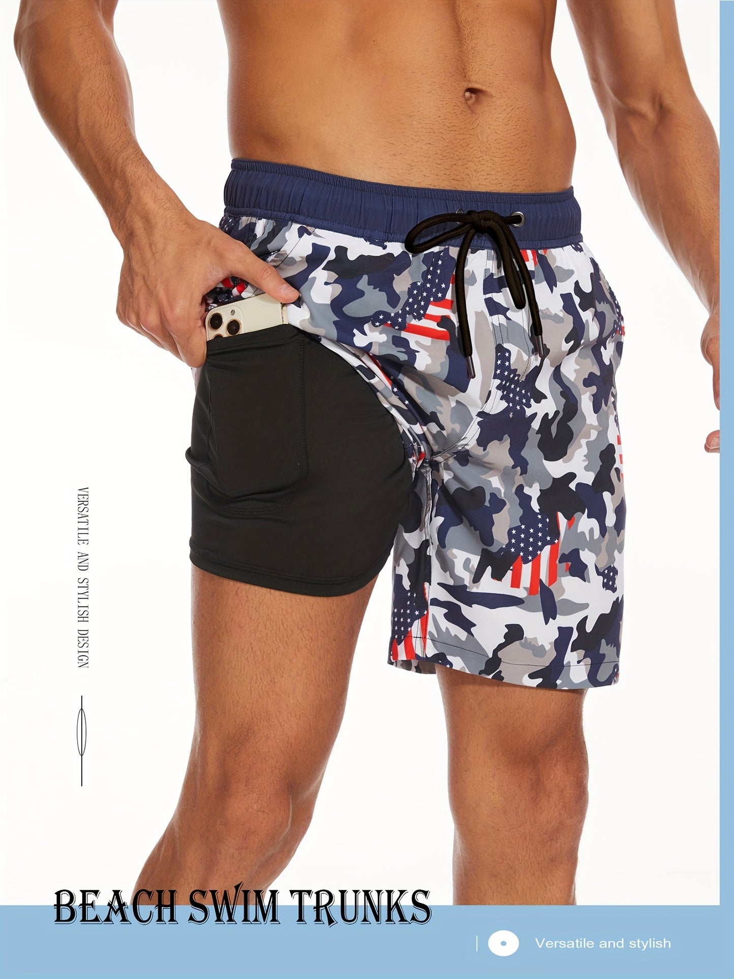 Men's Quick-Dry Beach Shorts with Tropical Palm Tree & Palm Leaf Print - Breathable Stretch Fabric for Summer, Outdoor, Hiking, Swimming - Machine Washable Casual Athletic Shorts, Outdoor Activewear, Summer Shorts