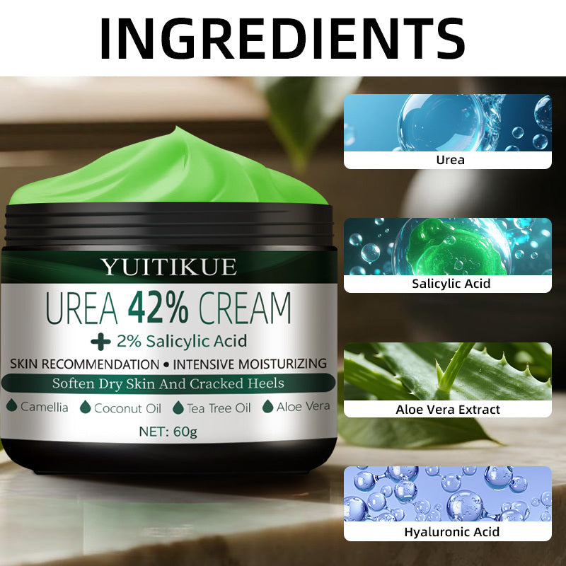 YUITIKUE 42% Urea Foot Cream for Extremely Dry Cracked Heels - Tea Tree Ant-Cracking Moisturizer with Natural Ingredients, Non-Greasy Formula, Hypoallergenic & Safe for Sensitive Light Beige